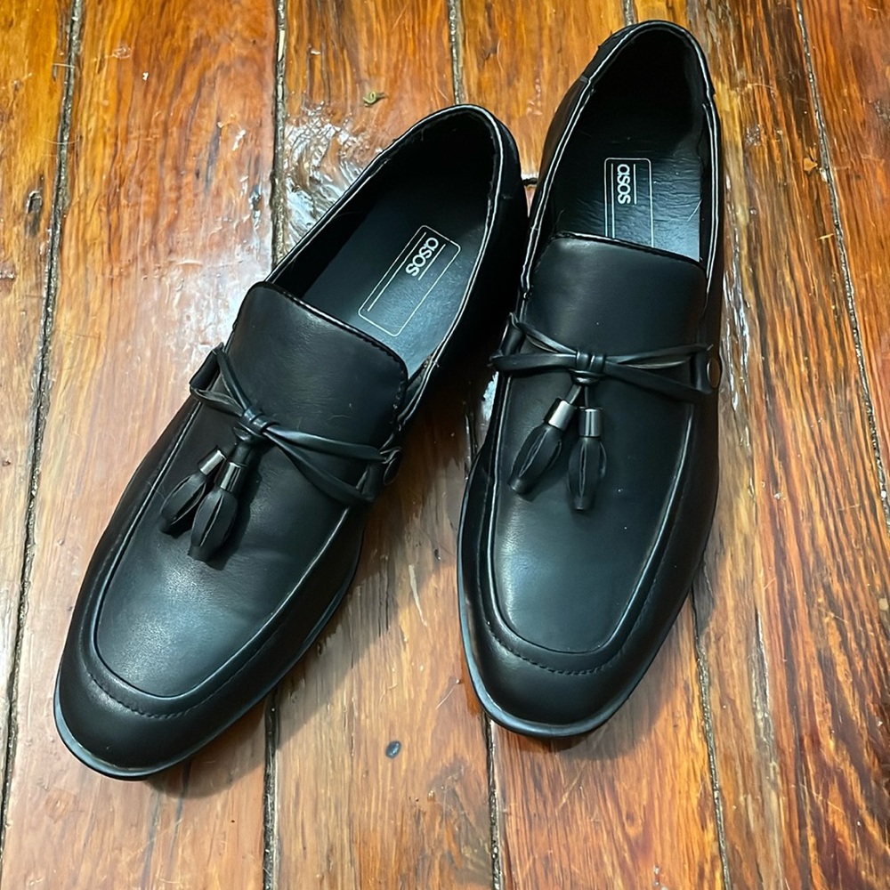 NWOT ASOS Black Faux Leather Tassel Detail Loafer